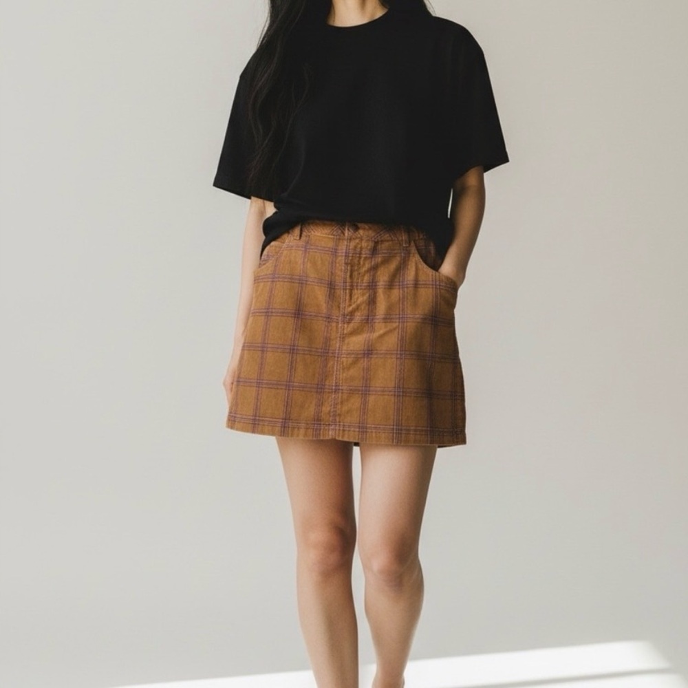 BDG Sybale Gold Plaid Corduroy Schoolgirl Academia Mini Skirt - Size 10 - EUC